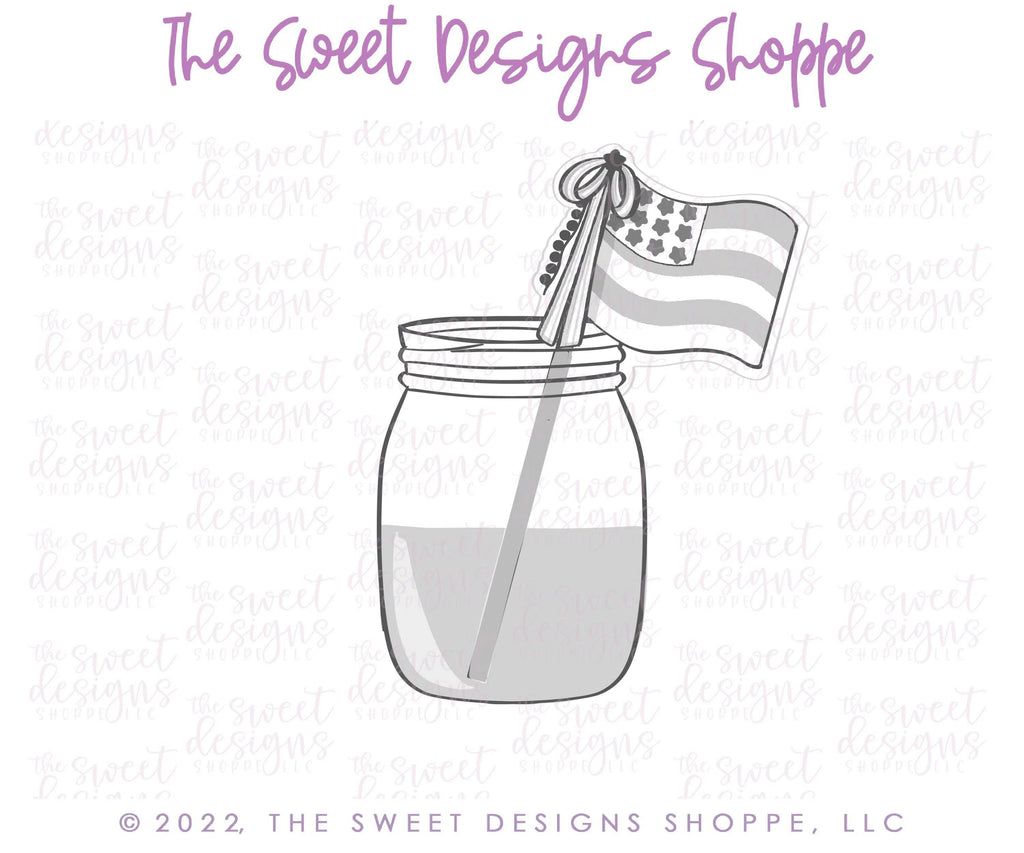 Cookie Cutters - Mason Jar with Flag - Cookie Cutter - The Sweet Designs Shoppe - TSDS - - 4th,4th July,4th of July,ALL,Birthday,Cookie Cutter,drink,fourth of July,Independence,patriotic,Promocode,Summer,USA