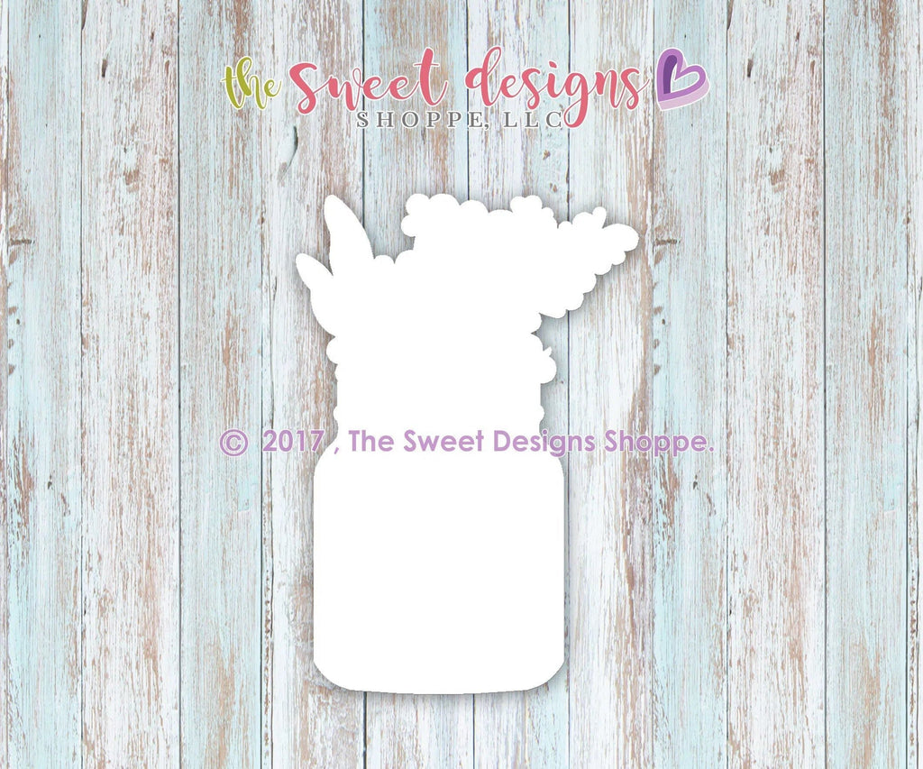 Cookie Cutters - Mason Jar with Flowers - Cookie Cutter - The Sweet Designs Shoppe - - 4th, 4th July, 4th of July, ALL, Cookie Cutter, drink, fourth of July, Independence, patriotic, Promocode, Summer, USA, Valentine, Valentines, valentines collection 2018, Valentines couples, valentines2020-2, Wedding