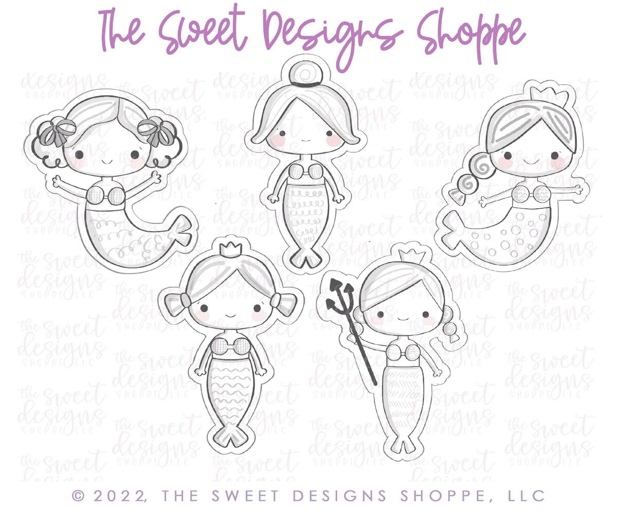 Cookie Cutters - Mermaids Set - Set of 5 - Cookie Cutters - The Sweet Designs Shoppe - TSDS - - ALL,Baby / Kids,Birthday,Cookie Cutter,Fantasy,kid,kids,Kids / Fantasy,Mini Sets,Promocode,regular sets,set,STL,summer,under the sea
