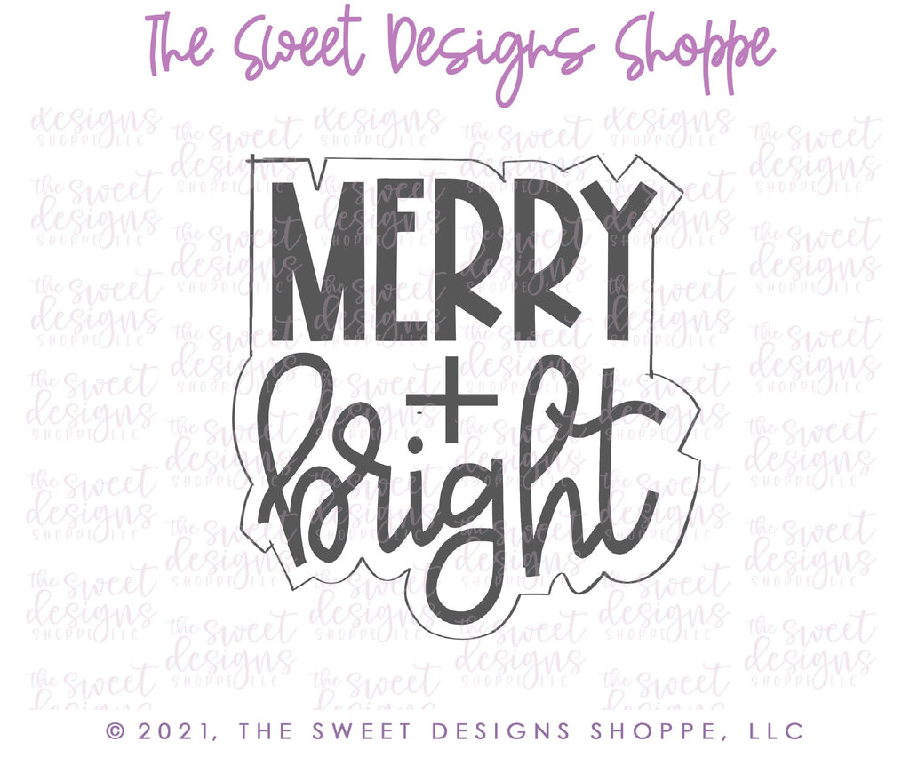Cookie Cutters - Merry and Bright Modern Plaque - Cookie Cutter - Sweet Designs Shoppe - - ALL, Christmas, Christmas / Winter, Christmas Cookies, Cookie Cutter, home, Plaque, Plaques, PLAQUES HANDLETTERING, Promocode