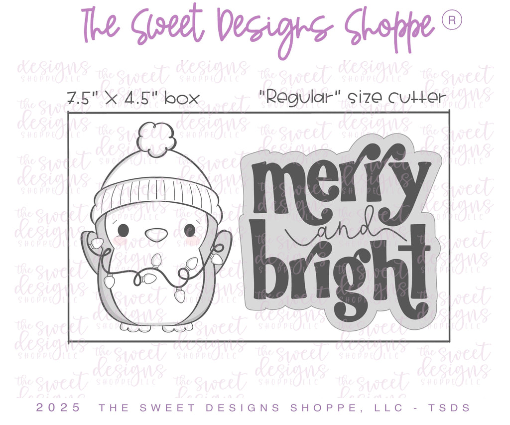 Cookie Cutters - Merry and Bright Penguin & Plaque Cookie Cutter Set - Set of 2 - Cookie Cutters - The Sweet Designs Shoppe - TSDS - - ALL,Animal,Animals,Animals and Insects,Christmas,Christmas / Winter,Cookie Cutter,new,Plaque,Plaques,PLAQUES HANDLETTERING,Promocode,regular sets,set,STL