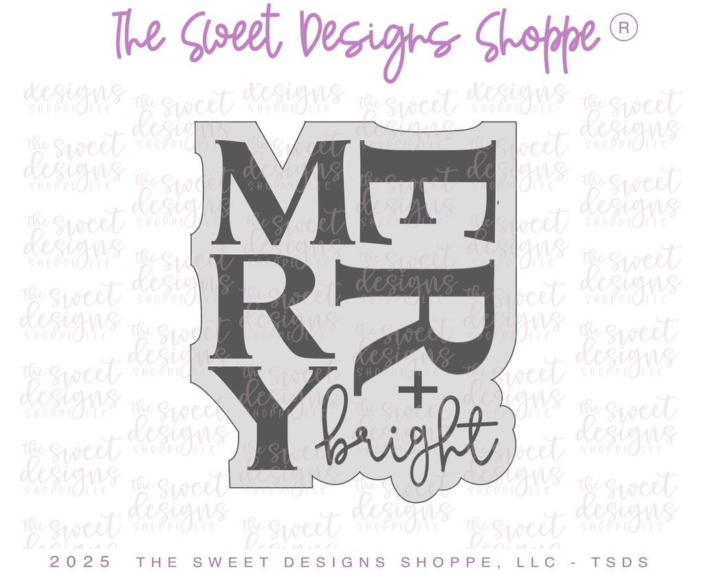 Cookie Cutters - MERRY + bright Plaque - Cookie Cutter - The Sweet Designs Shoppe - TSDS - - ALL,Christmas,Christmas / Winter,Cookie Cutter,new,Plaque,Plaques,PLAQUES HANDLETTERING,Promocode,STL