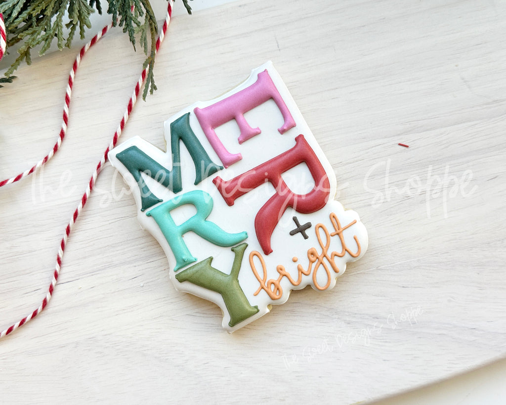 Cookie Cutters - MERRY + bright Plaque - Cookie Cutter - The Sweet Designs Shoppe - TSDS - - ALL,Christmas,Christmas / Winter,Cookie Cutter,new,Plaque,Plaques,PLAQUES HANDLETTERING,Promocode,STL