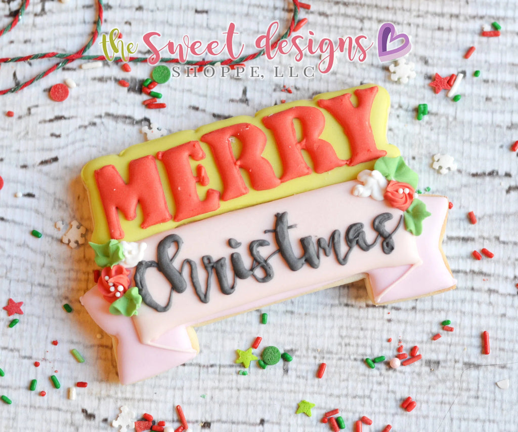Cookie Cutters - MERRY Christmas Plaque v2- Cookie Cutter - Sweet Designs Shoppe - - ALL, Bunting, Christmas, Christmas / Winter, Cookie Cutter, cookie cutters, Customize, Plaque, Promocode