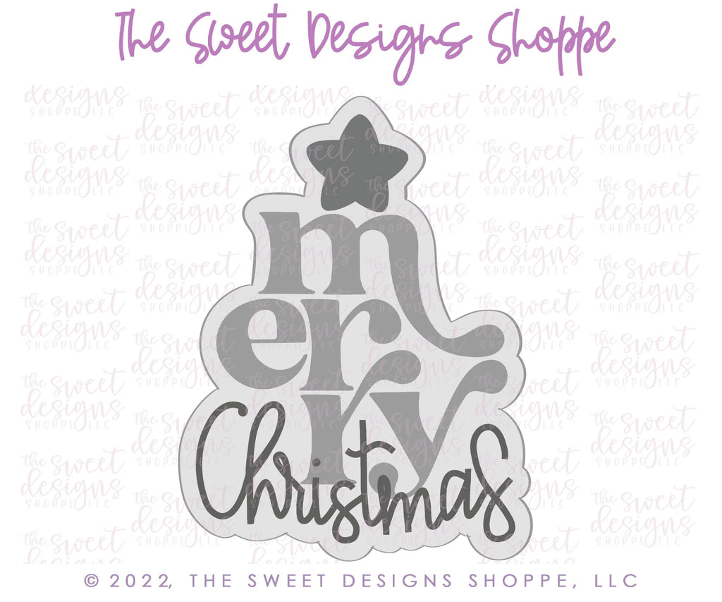 Cookie Cutters - Merry Christmas Tree Plaque - Cookie Cutter - Sweet Designs Shoppe - - ALL, Christmas, Christmas / Winter, Christmas Cookies, Cookie Cutter, handlettering, Plaque, Plaques, PLAQUES HANDLETTERING, Promocode