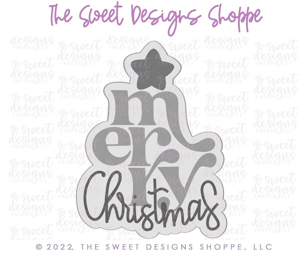 Cookie Cutters - Merry Christmas Tree Plaque - Cookie Cutter - The Sweet Designs Shoppe - - ALL, Christmas, Christmas / Winter, Christmas Cookies, Cookie Cutter, handlettering, Plaque, Plaques, PLAQUES HANDLETTERING, Promocode