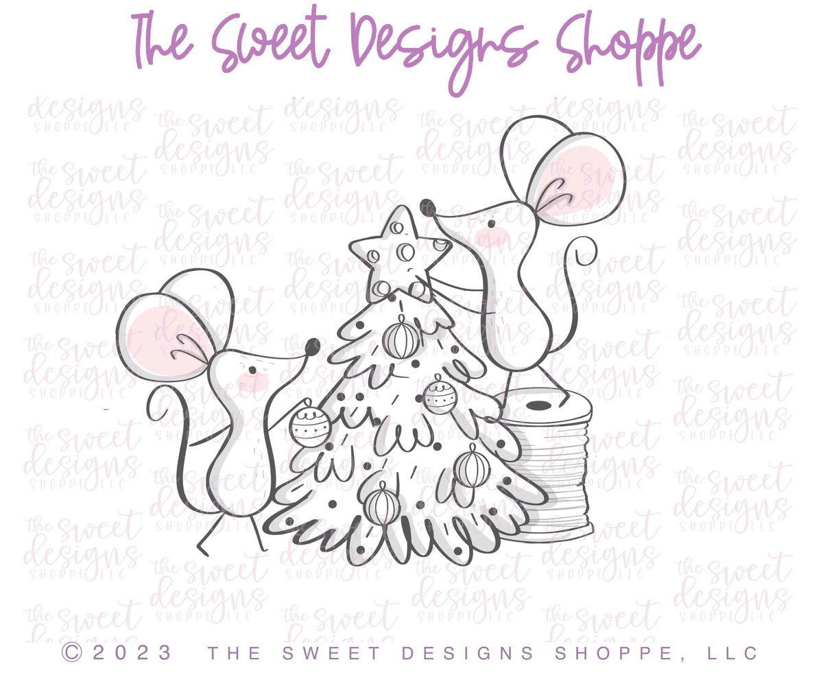 Cookie Cutters - Mice around tree - Cookie Cutter - The Sweet Designs Shoppe - TSDS - - ALL,Animal,Animals,Animals and Insects,bestillbakery,Christmas,Christmas / Winter,Cookie Cutter,fantasy,Holiday,kids,Kids / Fantasy,Megan Hamer,mice,mouse,Promocode,STL,Winter