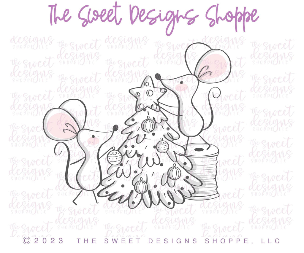 Cookie Cutters - Mice around tree - Cookie Cutter - The Sweet Designs Shoppe - TSDS - - ALL,Animal,Animals,Animals and Insects,bestillbakery,Christmas,Christmas / Winter,Cookie Cutter,fantasy,Holiday,kids,Kids / Fantasy,Megan Hamer,mice,mouse,Promocode,Winter