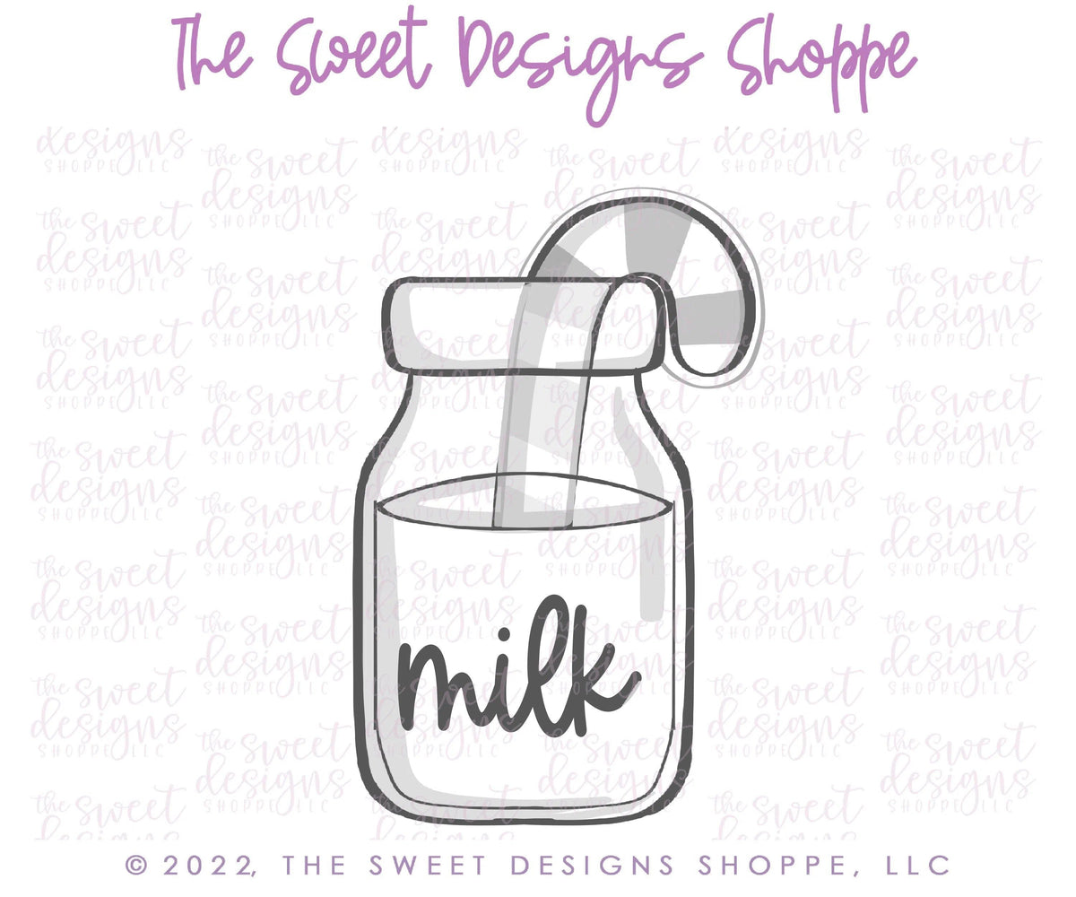 Cookie Cutters - Milk with Candy Cane- Cookie Cutter - The Sweet Designs Shoppe - TSDS - - ALL,Christmas,Christmas / Winter,Christmas Cookies,Cookie Cutter,Food,Food and Beverage,Food beverages,Promocode,STL