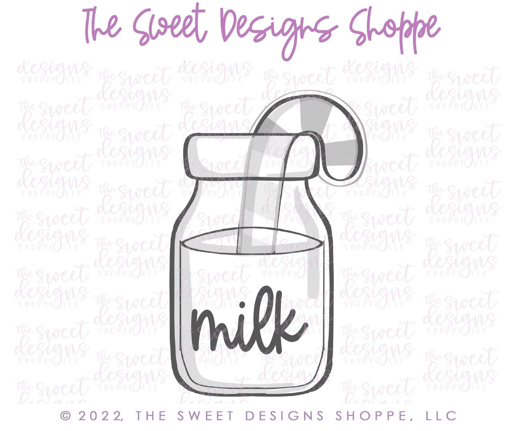 Cookie Cutters - Milk with Candy Cane- Cookie Cutter - The Sweet Designs Shoppe - TSDS - - ALL,Christmas,Christmas / Winter,Christmas Cookies,Cookie Cutter,Food,Food and Beverage,Food beverages,Promocode,STL