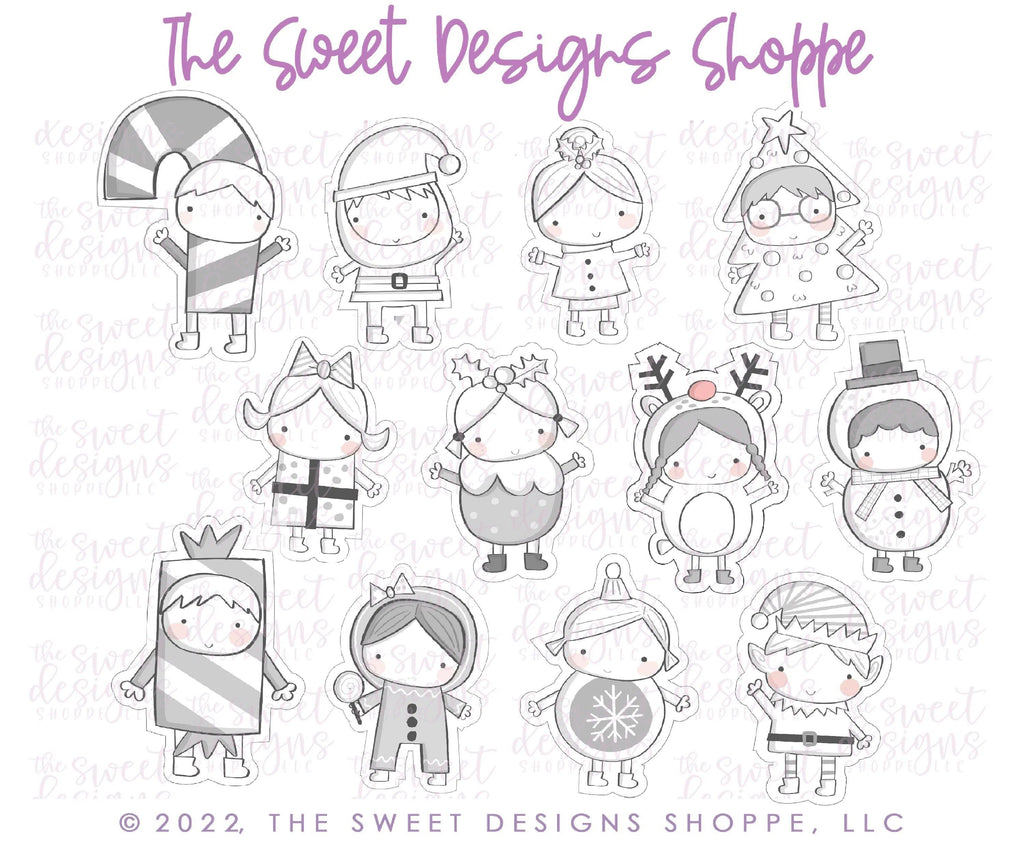 Cookie Cutters - Modern Christmas Kids - Set of 12 Cookie Cutters - Cookie Cutters - The Sweet Designs Shoppe - TSDS - - ALL,Christmas,Christmas / Winter,Christmas Cookies,class,Cookie Cutter,fat Set,Frosty,Gingerbread,online,Promocode,regular sets,set,sets