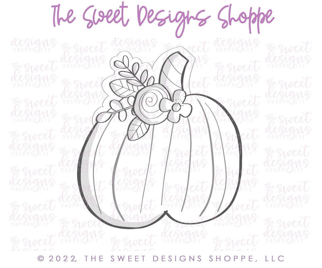 Cookie Cutters - Modern Floral Pumpkin - Cookie Cutter - The Sweet Designs Shoppe - - ALL, Autumn, Cookie Cutter, Fall, Fall / Halloween, Fall / Thanksgiving, Fruits and Vegetables, Halloween, Promocode, Pumpkin, thanksgiving