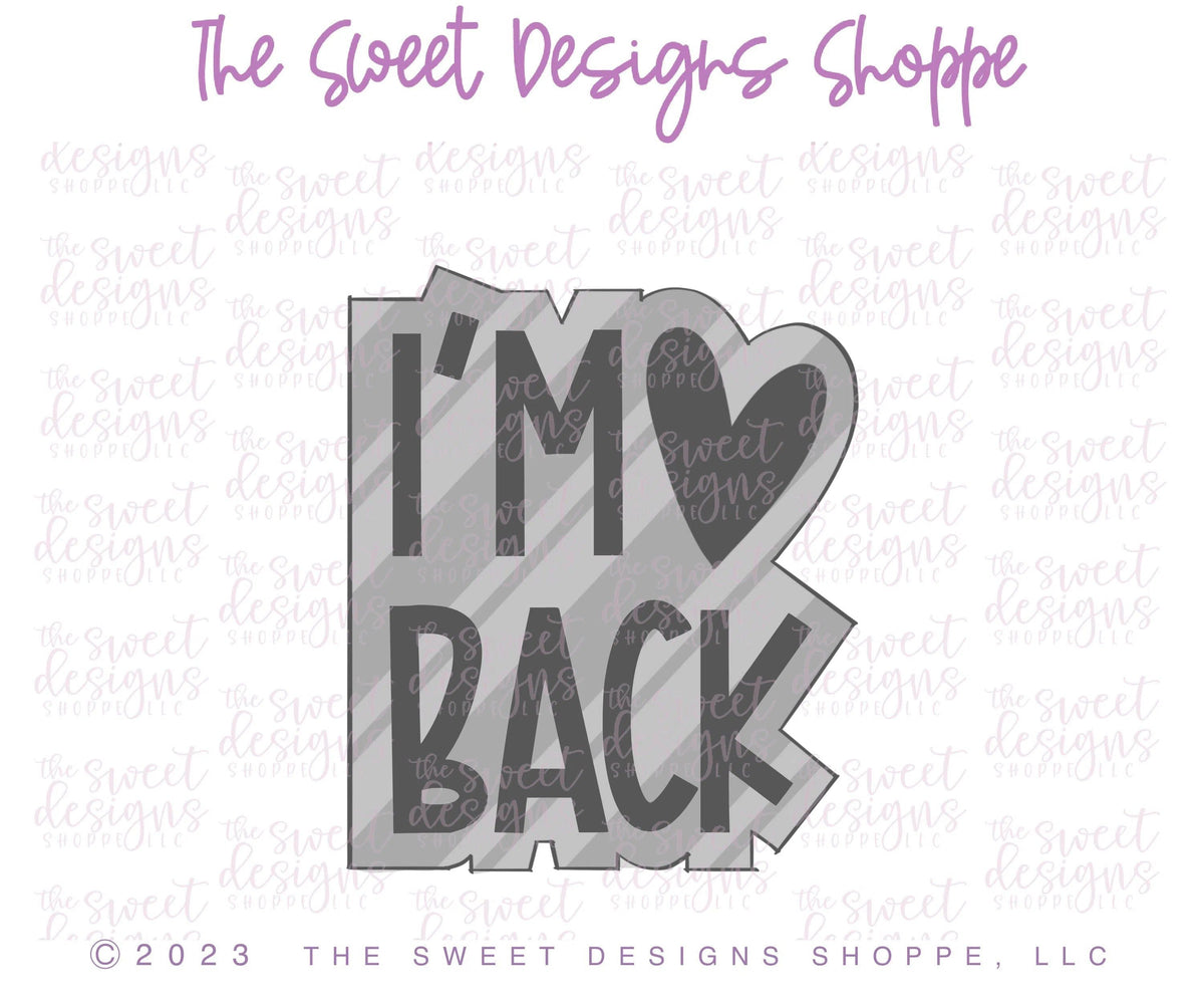 Cookie Cutters - Modern I'm Back Plaque - Cookie Cutter - The Sweet Designs Shoppe - TSDS - - ALL,Christmas,Christmas / Winter,Cookie Cutter,Decoration,Elf,elf on the shelf,Plaque,Plaques,PLAQUES HANDLETTERING,Promocode,R,Sign,STL,Winter