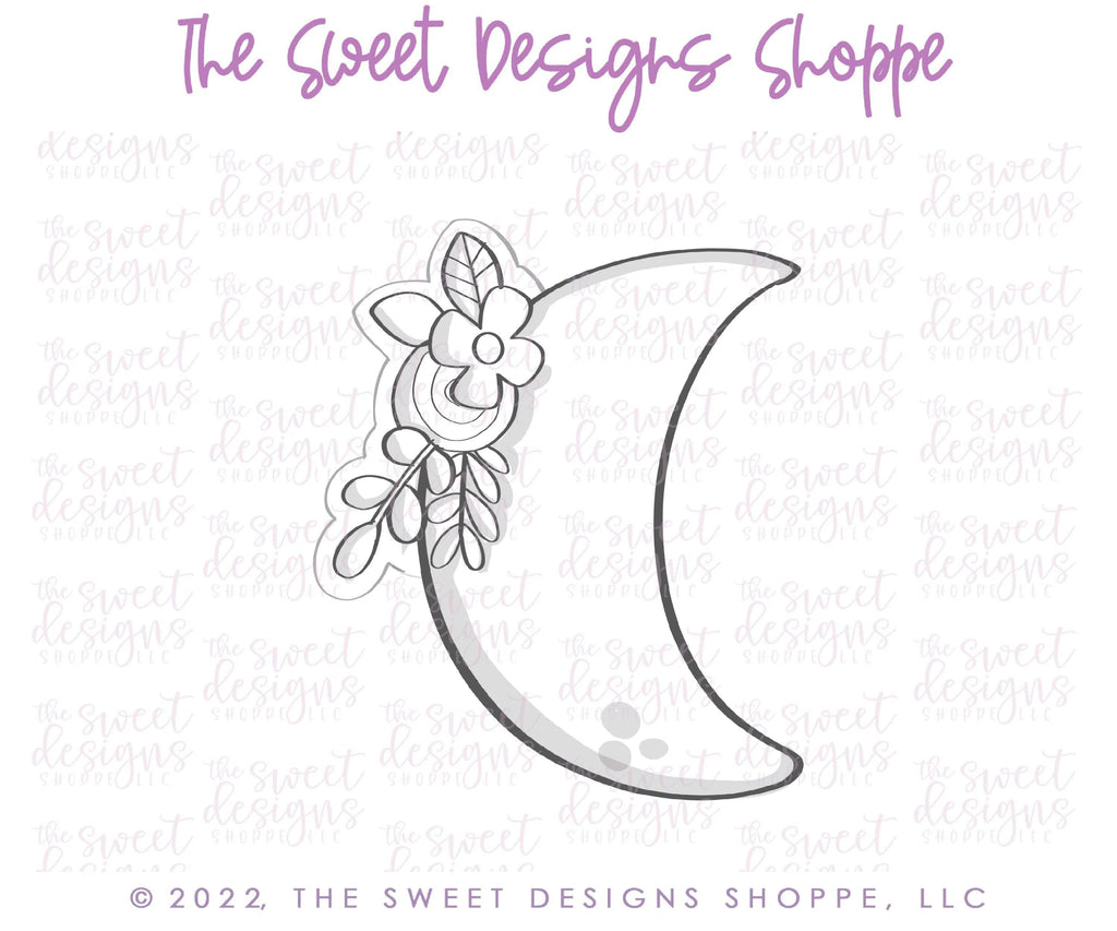 Cookie Cutters - Modern Moon with Flower - Cookie Cutter - The Sweet Designs Shoppe - - ALL, Cookie Cutter, Fall / Halloween, Fall / Thanksgiving, Flowers, Halloween, Leaves and Flowers, Nature, Promocode