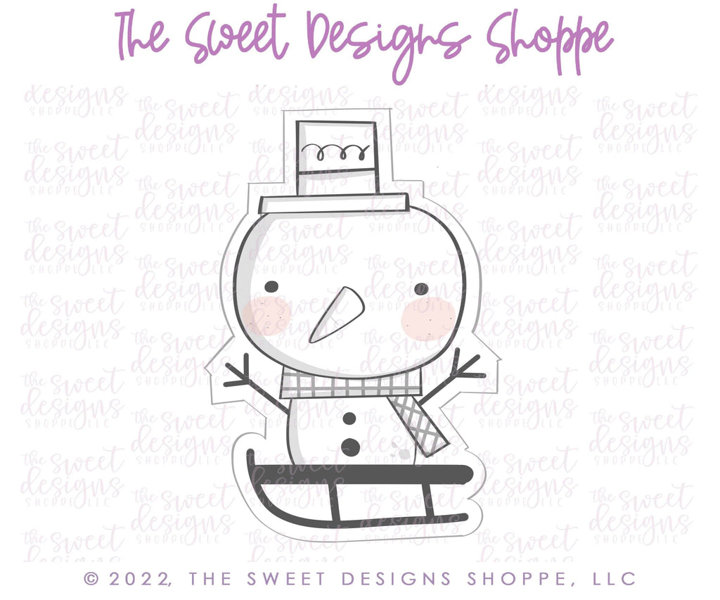 Cookie Cutters - Modern Snowman in Sleigh - Cookie Cutter - The Sweet Designs Shoppe - - ALL, Christmas, Christmas / Winter, Christmas Cookies, Cookie Cutter, Promocode, Snowman