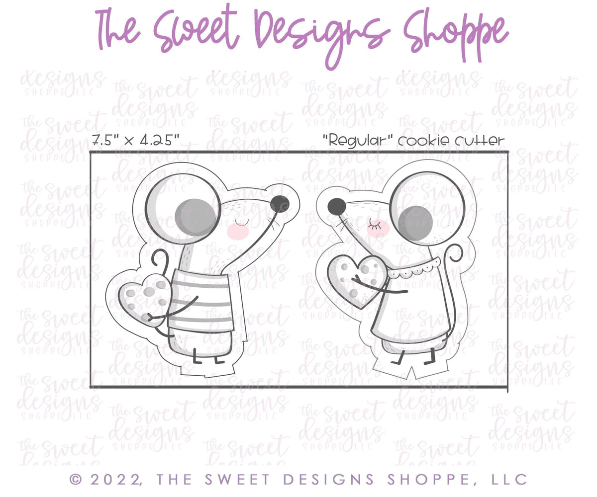 Cookie Cutters - Modern Valentines Mouse Cookie Cutters Set - 2 Piece Set - Cookie Cutters - The Sweet Designs Shoppe - TSDS - - ALL,Animal,Animals,Animals and Insects,Cookie Cutter,Mini Set,Mini Sets,Promocode,regular sets,set,sets,STL,valentines
