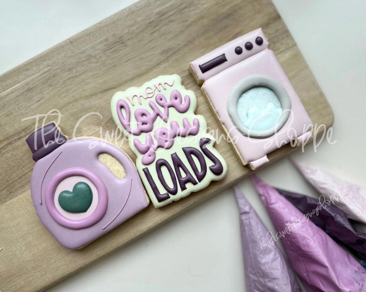 Cookie Cutters - Mom Love you LOADS , Detergent, Washer Cookie Cutter Set - Set of 3 - Cookie Cutters - The Sweet Designs Shoppe - TSDS - - ALL,Cookie Cutter,Mini Set,Mini Sets,MOM,mother,Mothers Day,Promocode,regular sets,set,sets,STL
