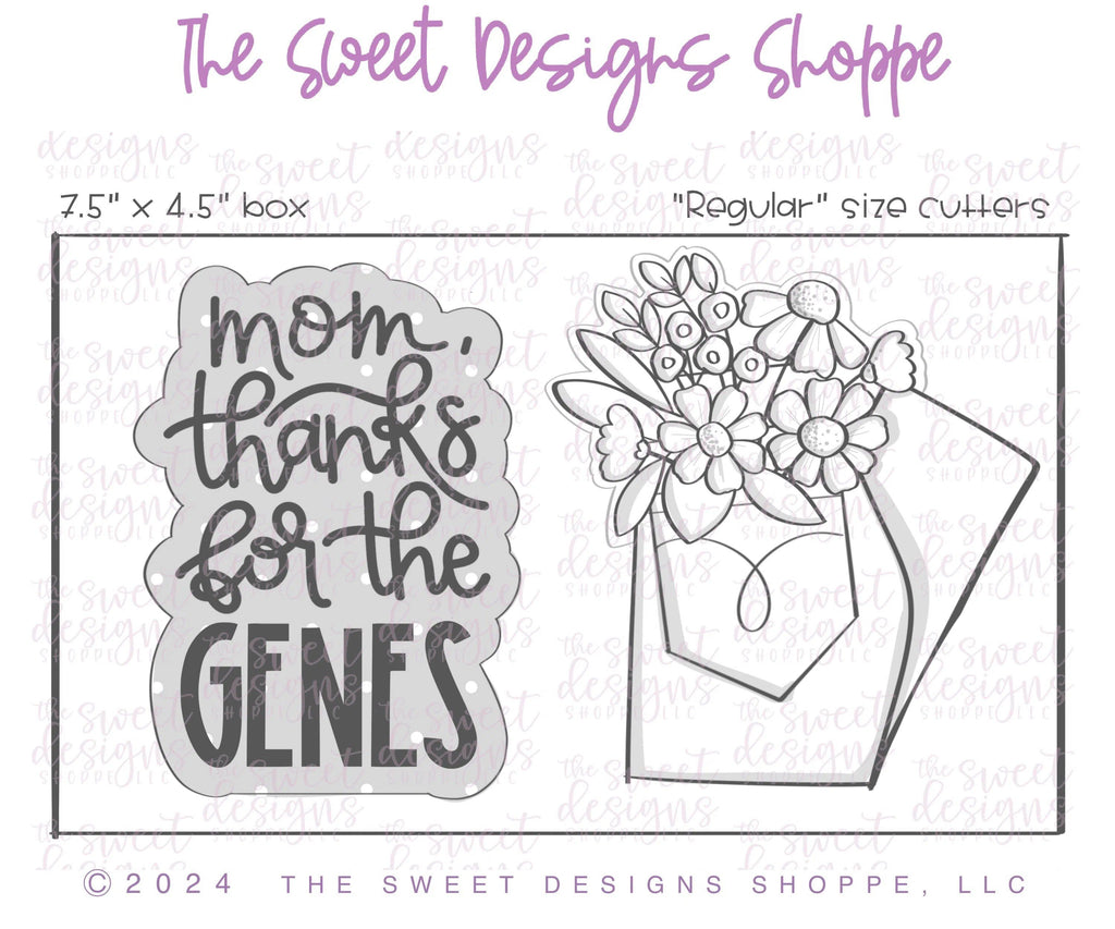 Cookie Cutters - Mom, Thanks for the GENES Cookie Cutter Set - Set of 2 - Cookie Cutters - Sweet Designs Shoppe - - ALL, Cookie Cutter, Flower, Flowers, Leaves and Flowers, MOM, Mom Plaque, mother, Mothers Day, Plaque, Plaques, PLAQUES HANDLETTERING, Promocode, regular sets, set, Trees Leaves and Flowers