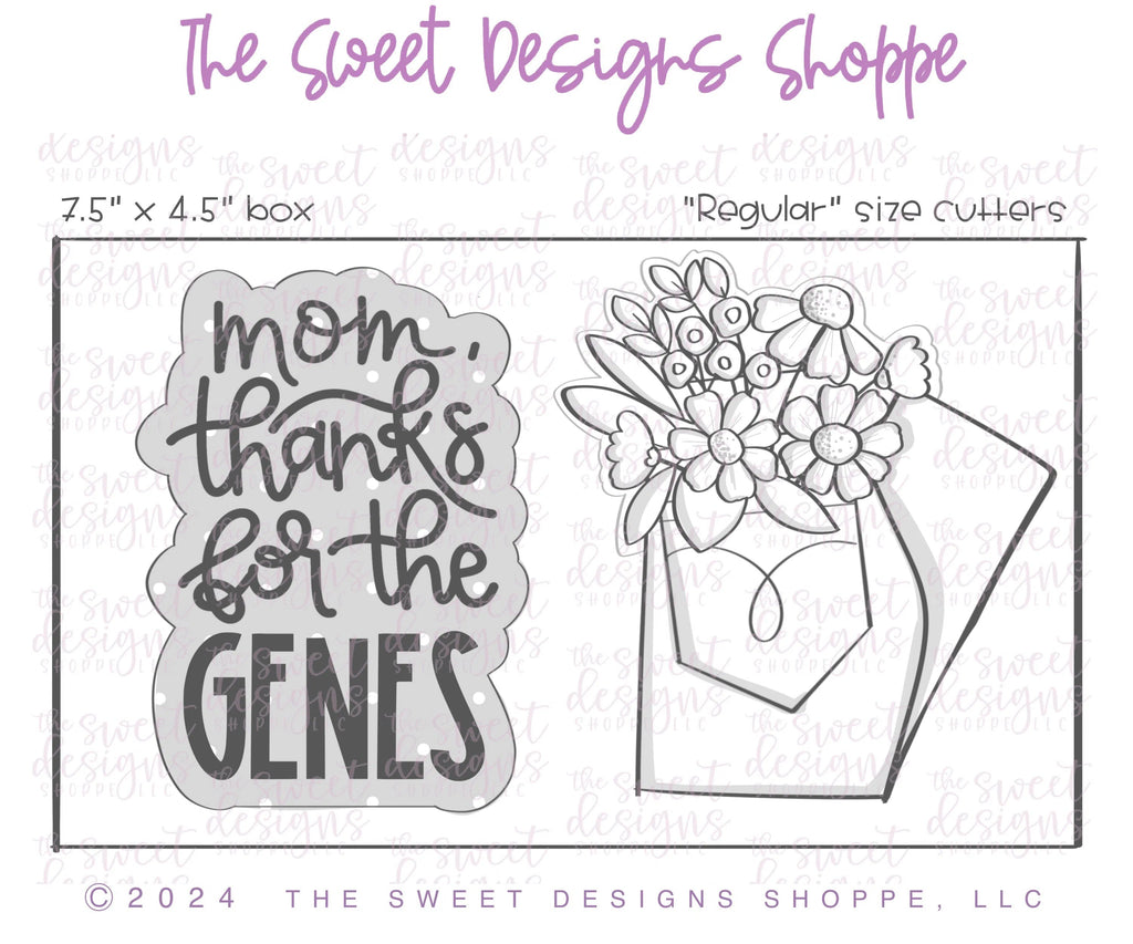 Cookie Cutters - Mom, Thanks for the GENES Cookie Cutter Set - Set of 2 - Cookie Cutters - Sweet Designs Shoppe - - ALL, Cookie Cutter, Flower, Flowers, Leaves and Flowers, MOM, Mom Plaque, mother, Mothers Day, new, Plaque, Plaques, PLAQUES HANDLETTERING, Promocode, regular sets, set, Trees Leaves and Flowers