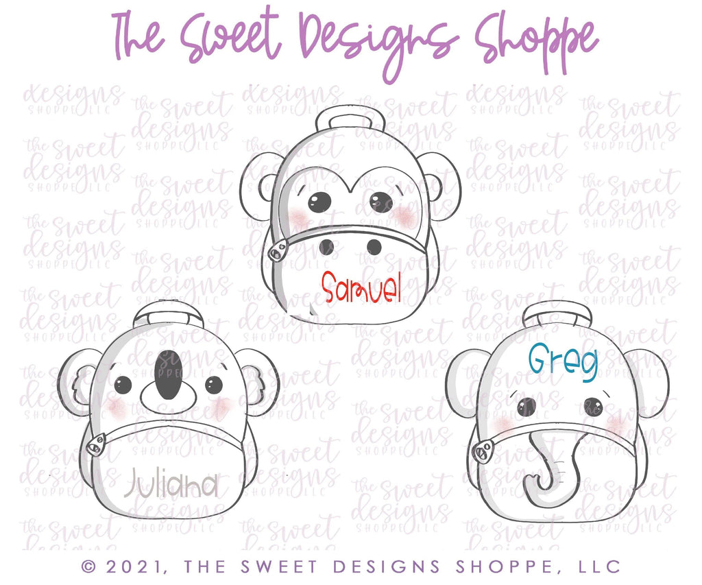 Cookie Cutters - Monkey Backpack (Koala , Elephant ) - Cookie Cutter - The Sweet Designs Shoppe - TSDS - - Accesories,Accessories,ALL,Animal,Animals,Animals and Insects,back to school,Clothing / Accessories,Cookie Cutter,Elephant,Grad,graduations,Koala,Promocode,School,School / Graduation,School Bus