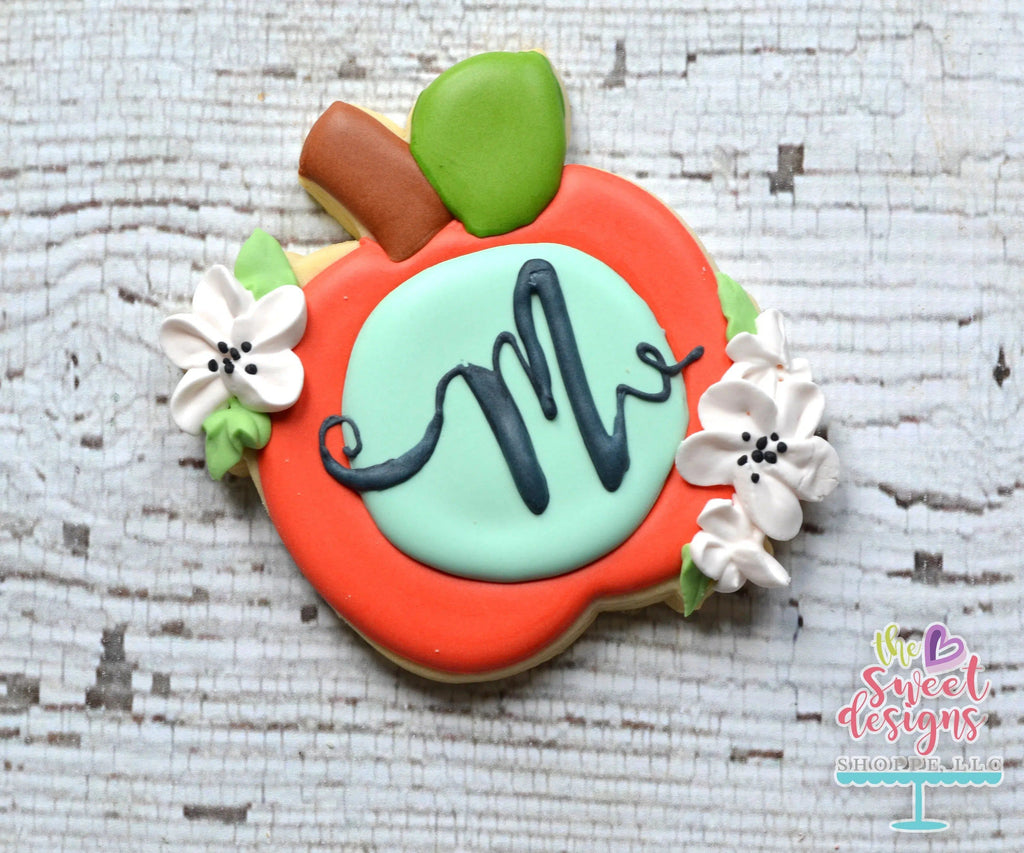 Cookie Cutters - Monogram Apple with Flowers v2- Cookie Cutter - Sweet Designs Shoppe - - ALL, Apple, back to school, Color, Cookie Cutter, Food, Food and Beverage, Food beverages, fruit, Fruits and Vegetables, Grad, graduations, Promocode, School, School / Graduation, school supplies