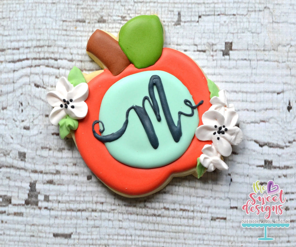 Cookie Cutters - Monogram Apple with Flowers v2- Cookie Cutter - The Sweet Designs Shoppe - - ALL, Apple, back to school, Color, Cookie Cutter, Food, Food and Beverage, Food beverages, fruit, Fruits and Vegetables, Grad, graduations, Promocode, School, School / Graduation, school supplies