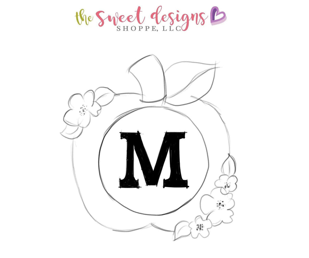 Cookie Cutters - Monogram Apple with Flowers v2- Cookie Cutter - The Sweet Designs Shoppe - TSDS - - ALL,Apple,back to school,Color,Cookie Cutter,Food,Food and Beverage,Food beverages,fruit,Fruits and Vegetables,Grad,graduations,Promocode,School,School / Graduation,school supplies