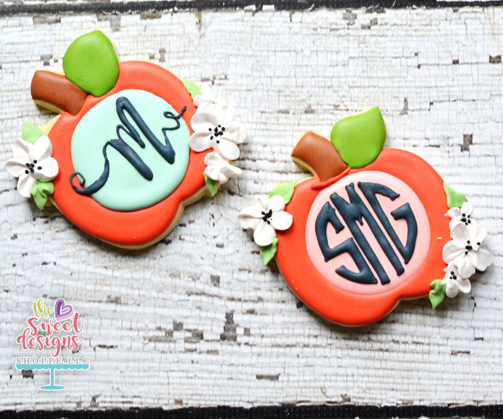 Cookie Cutters - Monogram Apple with Flowers v2- Cookie Cutter - The Sweet Designs Shoppe - TSDS - - ALL,Apple,back to school,Color,Cookie Cutter,Food,Food and Beverage,Food beverages,fruit,Fruits and Vegetables,Grad,graduations,Promocode,School,School / Graduation,school supplies