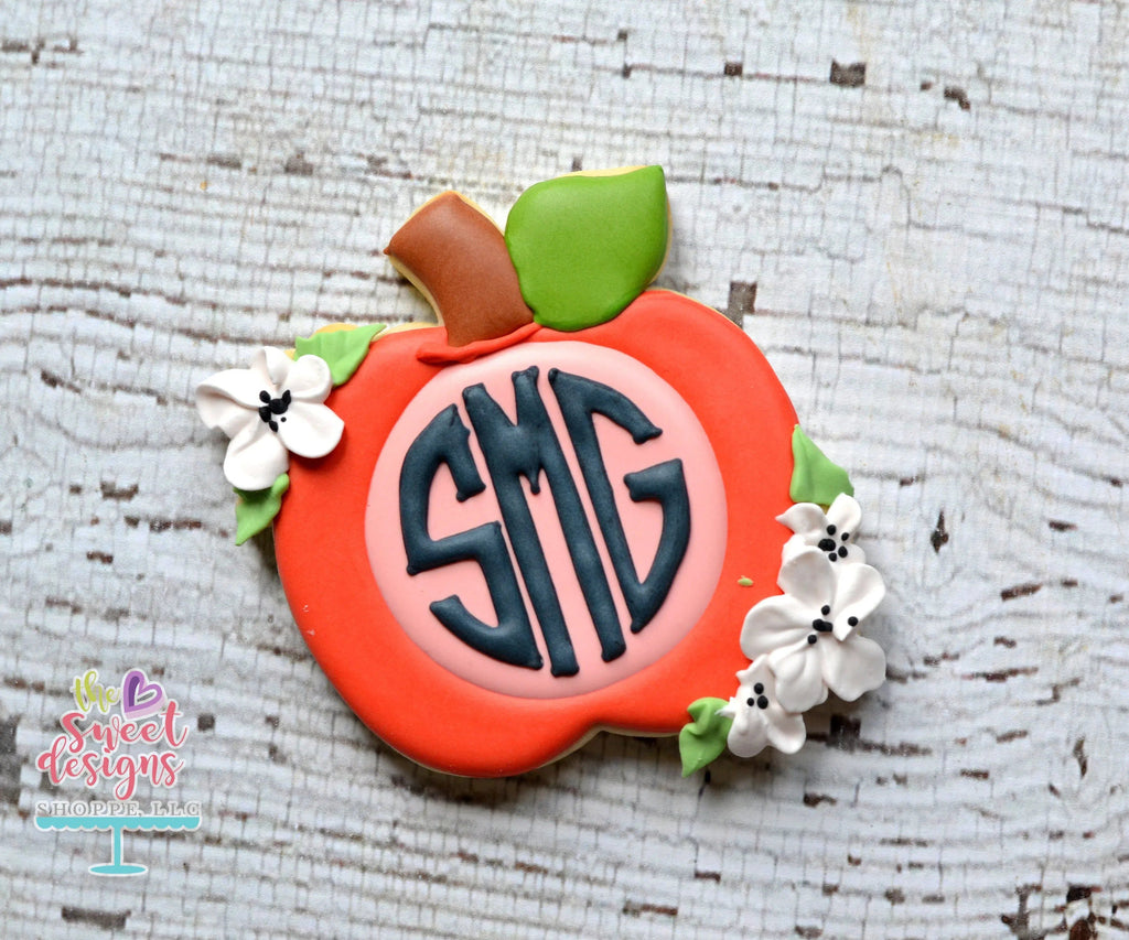 Cookie Cutters - Monogram Apple with Flowers v2- Cookie Cutter - The Sweet Designs Shoppe - TSDS - - ALL,Apple,back to school,Color,Cookie Cutter,Food,Food and Beverage,Food beverages,fruit,Fruits and Vegetables,Grad,graduations,Promocode,School,School / Graduation,school supplies