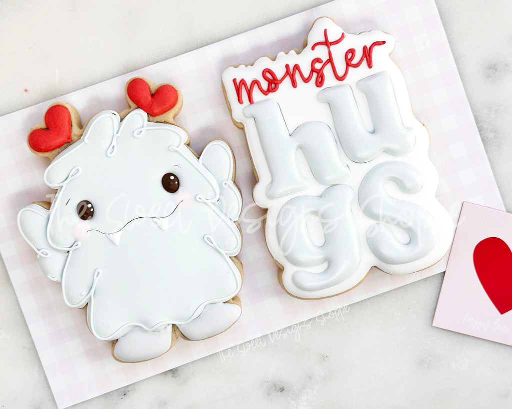 Cookie Cutters - Monster Hug & Plaque Set - Set of 2 - Cookie Cutters - The Sweet Designs Shoppe - - ALL, Cookie Cutter, Love, monster, Monsters, new, Promocode, regular sets, set, STL, valentine, Valentines