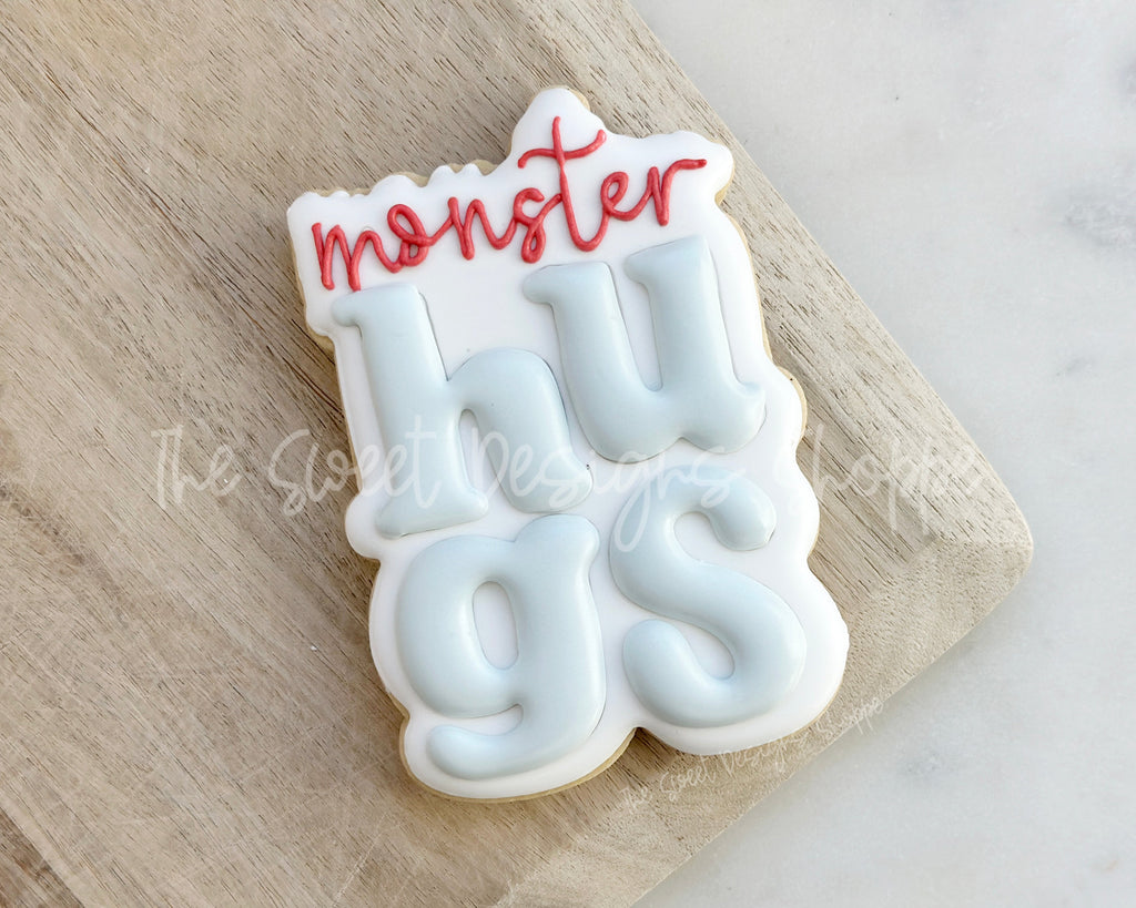 Cookie Cutters - Monster HUGS Plaque - Cookie Cutter - The Sweet Designs Shoppe - - ALL, chunky, Cookie Cutter, monster hugs plaque, new, Plaque, Plaques, Promocode, STL, valentine, Valentine's