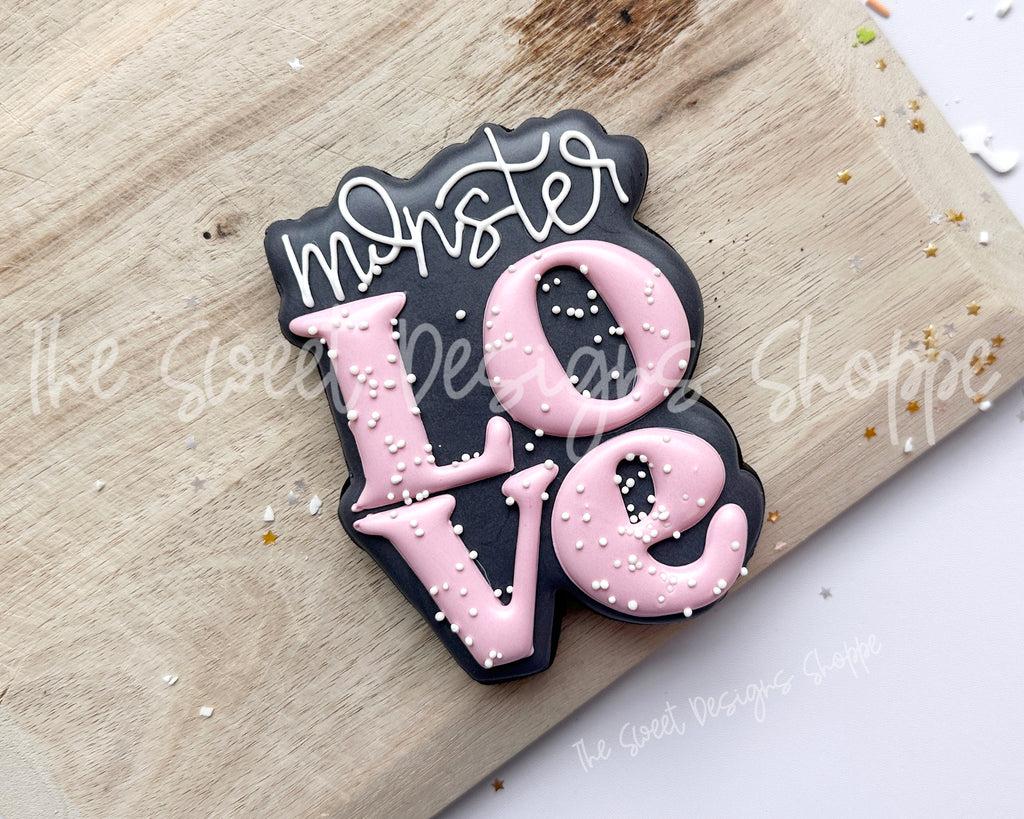 Cookie Cutters - Monster Love Retro Plaque - Cookie Cutter - The Sweet Designs Shoppe - TSDS - - ALL,Boo! plaque,Cookie Cutter,halloween,monster retro plaque,Plaque,Plaques,PLAQUES HANDLETTERING,Promocode,STL