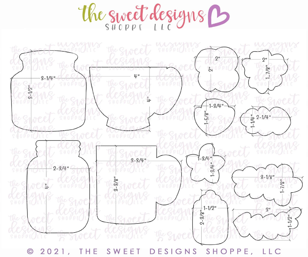 Cookie Cutters - Mothers Day Bouquet Platter Set with Jar, Vase, Cup & Mug - Cookie Cutters - The Sweet Designs Shoppe - TSDS - - ALL,Cookie Cutter,Easter / Spring,Flowers,Mini Sets,mother,Mothers Day,mug,mugs,Nature,NURSE APPRECIATION,Promocode,set,STL,teacher appreciation,Valentine,Valentines,Valentines couples