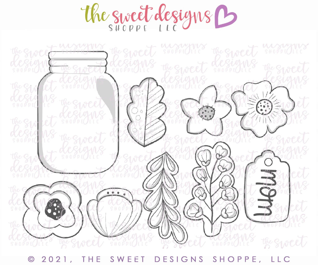 Cookie Cutters - Mothers Day Bouquet Platter Set with Mason Jar - Cookie Cutters - The Sweet Designs Shoppe - TSDS - - ALL,Cookie Cutter,Easter / Spring,Flowers,Mini Sets,mother,Mothers Day,mug,mugs,Nature,NURSE APPRECIATION,Promocode,set,STL,teacher appreciation,Valentine,Valentines,Valentines couples