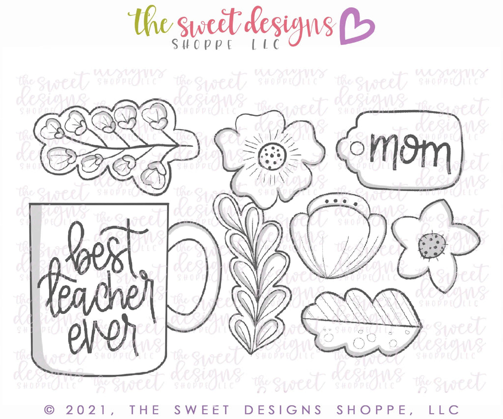 Cookie Cutters - Mothers Day Bouquet Platter Set with Mug - Cookie Cutters - The Sweet Designs Shoppe - TSDS - - ALL,Cookie Cutter,Easter / Spring,Flowers,Mini Sets,mother,Mothers Day,mug,mugs,Nature,NURSE APPRECIATION,Promocode,set,teacher appreciation,Valentine,Valentines,Valentines couples