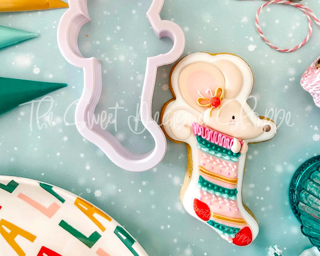 Cookie Cutters - Mouse in Stocking - Cookie Cutter - Sweet Designs Shoppe - - ALL, Animal, Animals, Animals and Insects, bestillbakery, Christmas, Christmas / Winter, Cookie Cutter, fantasy, Holiday, kids, Kids / Fantasy, Megan Hamer, mice, mouse, Promocode, Winter