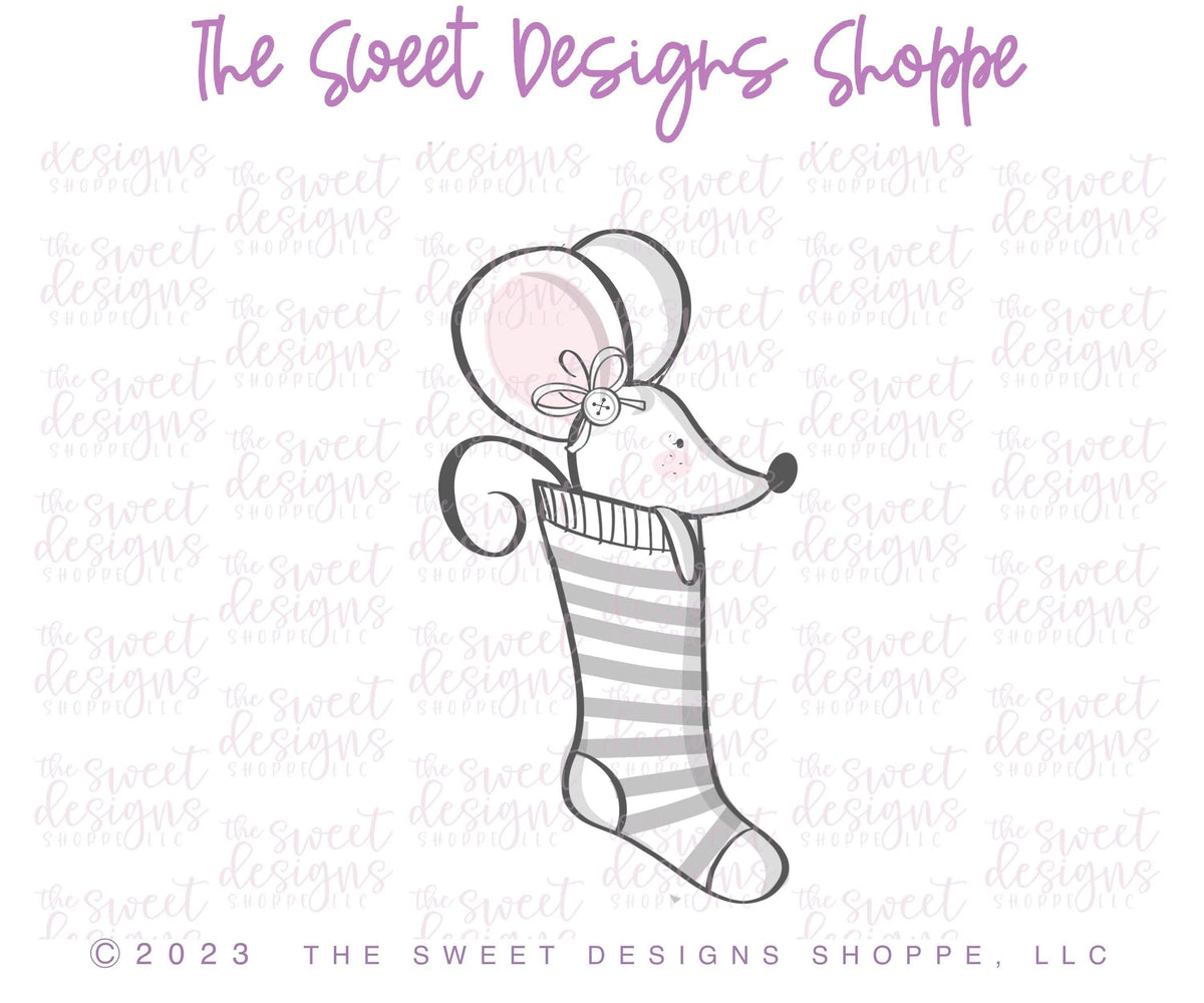Cookie Cutters - Mouse in Stocking - Cookie Cutter - The Sweet Designs Shoppe - TSDS - - ALL,Animal,Animals,Animals and Insects,bestillbakery,Christmas,Christmas / Winter,Cookie Cutter,fantasy,Holiday,kids,Kids / Fantasy,Megan Hamer,mice,mouse,Promocode,STL,Winter