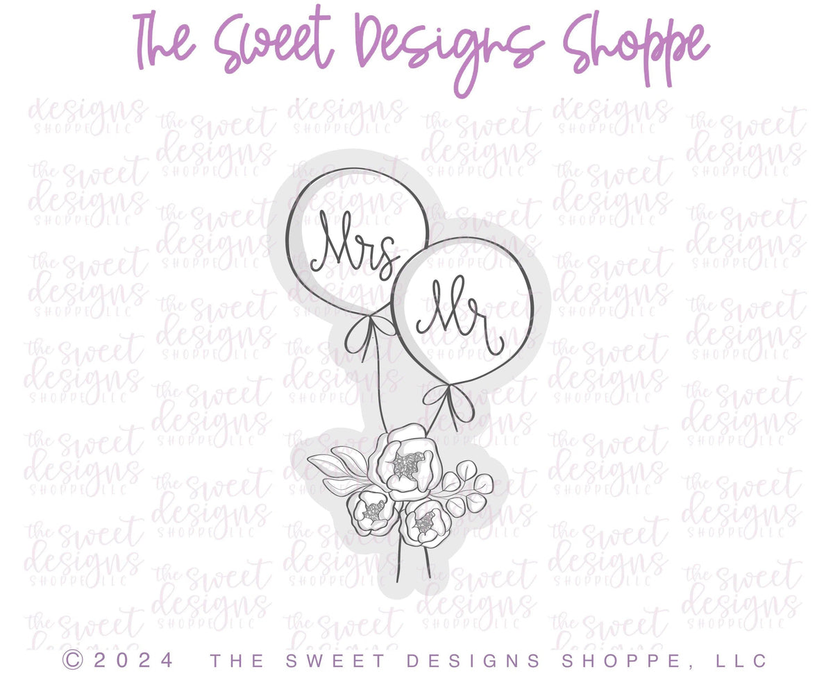 Cookie Cutters - Mr and Mrs Floral Balloons - Cookie Cutter - The Sweet Designs Shoppe - TSDS - - ALL,Bachelorette,Balloon,balloonbundle,balloons,Birthday,Bride,Cookie Cutter,Flower,Flowers,Leaves and Flowers,Married,Party,Promocode,STL,Wedding,Wedding Favors