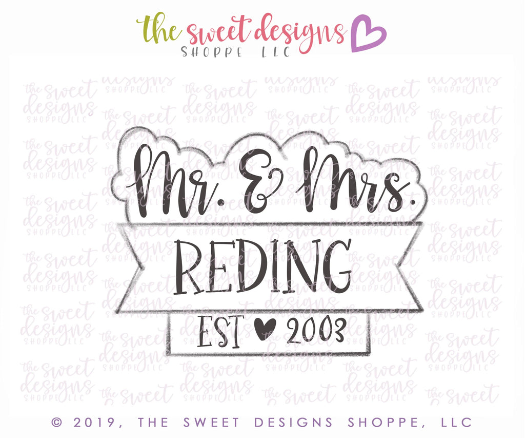 Cookie Cutters - Mr & Mrs Reding - Est. Plaque - Cookie Cutter - Sweet Designs Shoppe - - ALL, Cookie Cutter, Married, Party, Plaque, Promocode, Wedding