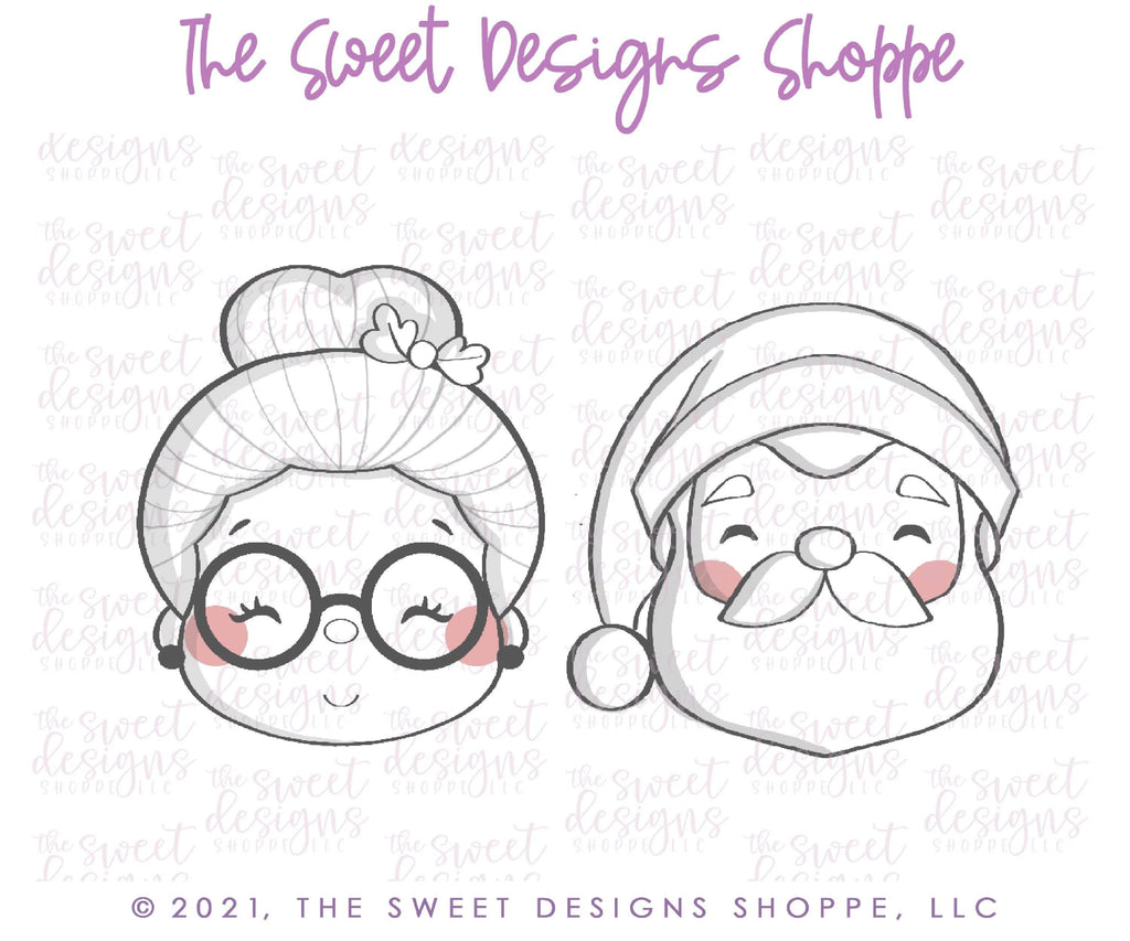 Cookie Cutters - Mr. & Mrs. Claus Advent Face Set - 2 Piece Set - Cookie Cutters - The Sweet Designs Shoppe - - ALL, Christmas, Christmas / Winter, Cookie Cutter, Mini Set, Mini Sets, Promocode, regular sets, set, sets