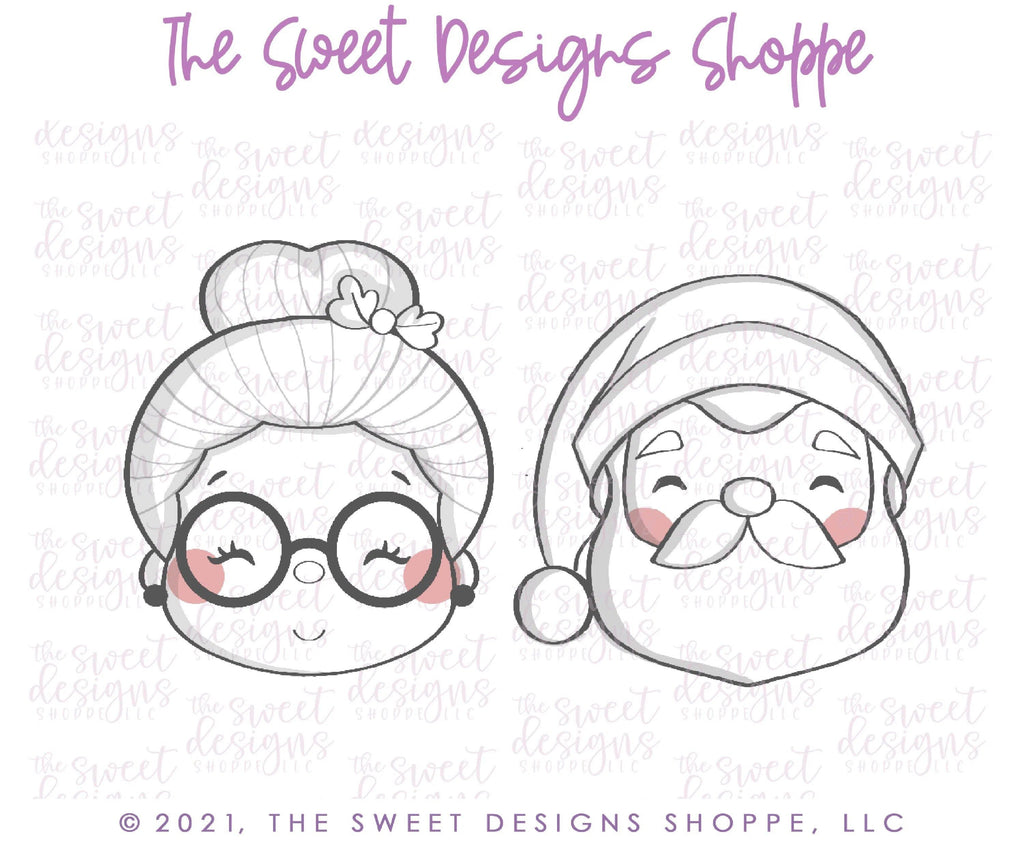 Cookie Cutters - Mr. & Mrs. Claus Advent Face Set - 2 Piece Set - Cookie Cutters - The Sweet Designs Shoppe - TSDS - - ALL,Christmas,Christmas / Winter,Cookie Cutter,Mini Set,Mini Sets,Promocode,regular sets,set,sets,STL