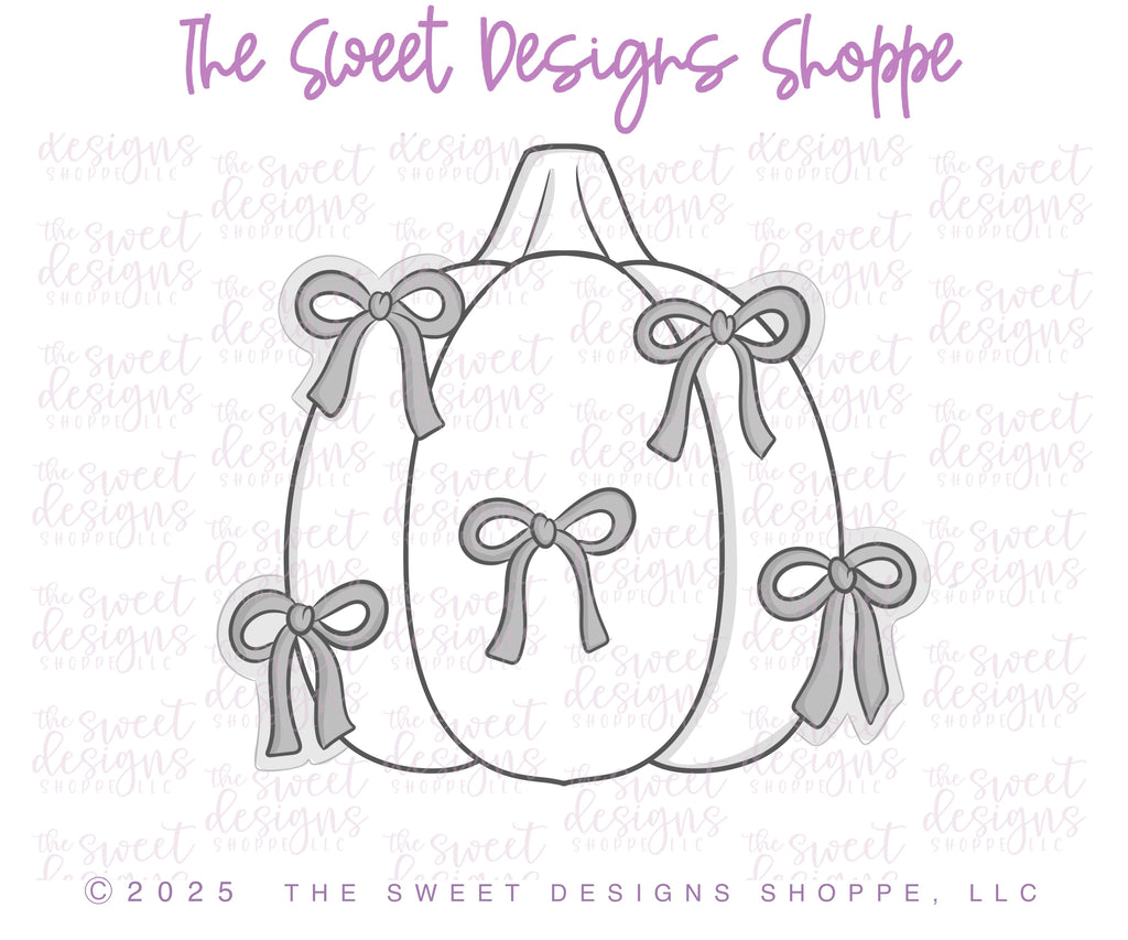 Cookie Cutters - Multiple Bow Pumpkin - Cookie Cutter - The Sweet Designs Shoppe - TSDS - - ALL,Cookie Cutter,Coquette,Fall,Fall / Thanksgiving,Fall Halloween,Fall Vibes,halloween,happy halloween,Promocode,Pumpkin,STL