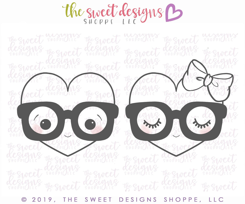 Cookie Cutters - Nerdy Hearts 2 Piece Set - Cookie Cutters - The Sweet Designs Shoppe - - ALL, Cookie Cutter, Love, Mini Sets, Promocode, regular sets, set, sets, Valentine, Valentines, Valentines couples