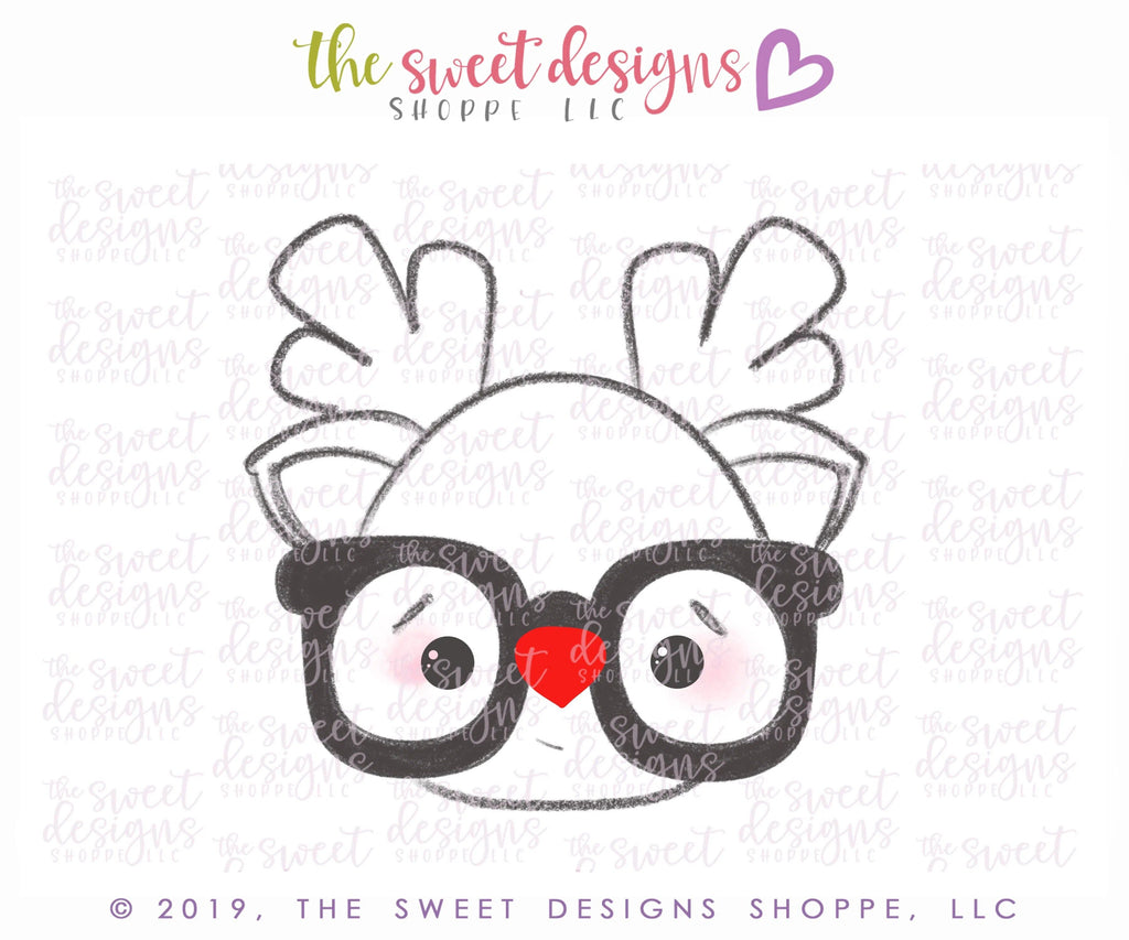 Cookie Cutters - Nerdy Reindeer Face - Cookie Cutter - The Sweet Designs Shoppe - TSDS - - ALL,Animal,Animals,Christmas,Christmas / Winter,Cookie Cutter,Hipster,Promocode,Raindeer,Rudolph,Winter