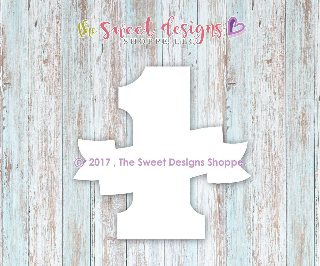 Cookie Cutters - Number 1 with Ribbon - Cookie Cutter - Sweet Designs Shoppe - - ALL, Birthday, Cookie Cutter, Fonts, Lettering, letters and numbers, number, NumberSet, Promocode