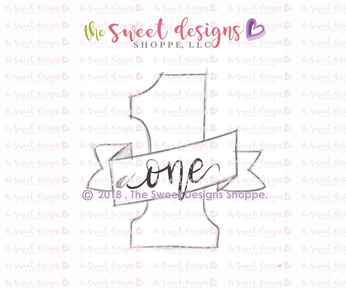 Cookie Cutters - Number 1 with Ribbon - Cookie Cutter - The Sweet Designs Shoppe - TSDS - - #1,ALL,Birthday,Cookie Cutter,Fonts,Lettering,letters and numbers,number,NumberSet,Promocode,STL