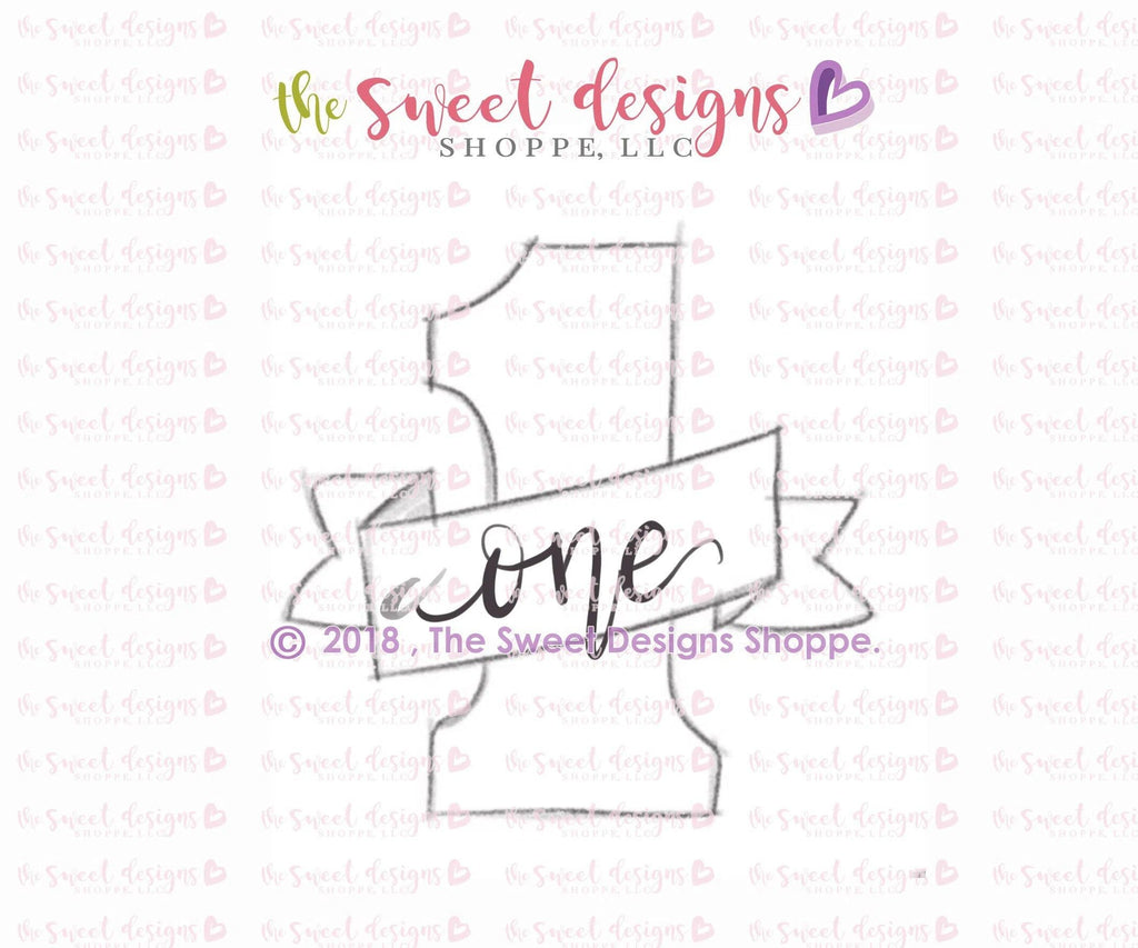 Cookie Cutters - Number 1 with Ribbon - Cookie Cutter - The Sweet Designs Shoppe - TSDS - - #1,ALL,Birthday,Cookie Cutter,Fonts,Lettering,letters and numbers,number,NumberSet,Promocode,STL
