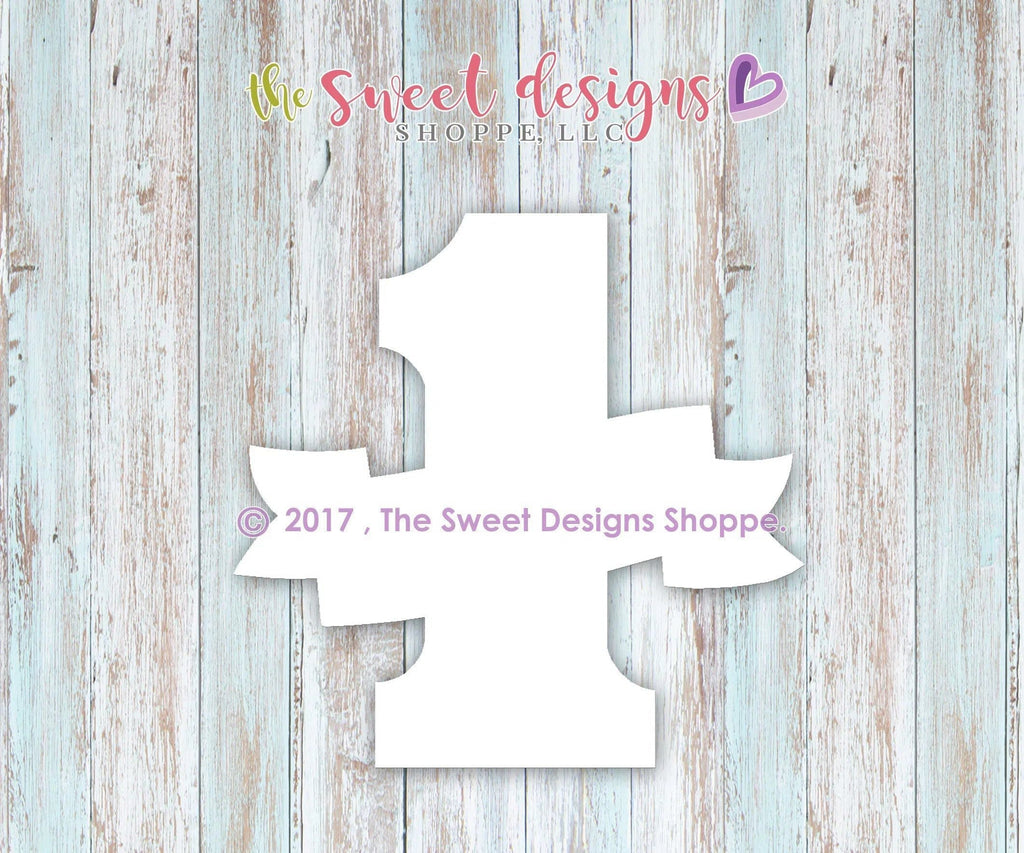 Cookie Cutters - Number 1 with Ribbon - Cookie Cutter - The Sweet Designs Shoppe - TSDS - - #1,ALL,Birthday,Cookie Cutter,Fonts,Lettering,letters and numbers,number,NumberSet,Promocode,STL