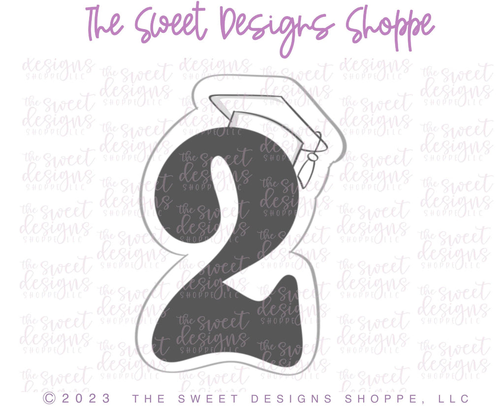 Cookie Cutters - Number 2 with Cap - Cookie Cutter - Sweet Designs Shoppe - - ALL, back to school, Cookie Cutter, Font, Fonts, Grad, Graduation, graduations, letters and numbers, number, numbers, NumberSet, Promocode, School, School / Graduation, school supplies, Series020, text