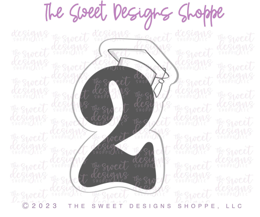 Cookie Cutters - Number 2 with Cap - Cookie Cutter - The Sweet Designs Shoppe - - ALL, back to school, Cookie Cutter, Font, Fonts, Grad, Graduation, graduations, letters and numbers, number, numbers, NumberSet, Promocode, School, School / Graduation, school supplies, Series020, text